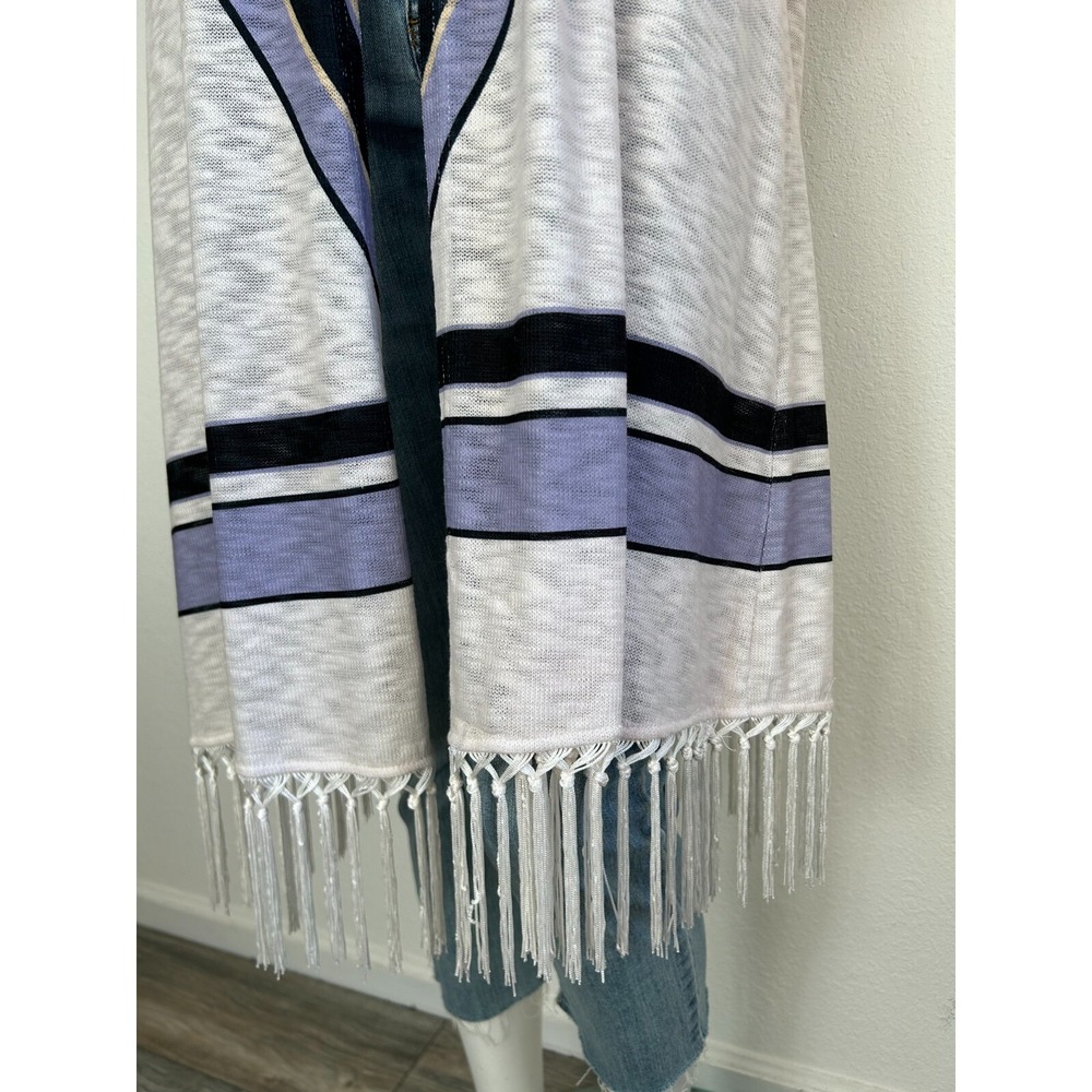 NEW Vicki Wayne Boho SW Vest Open Front Fringe Duster Diamond Sleeveless White M - Picture 9 of 10